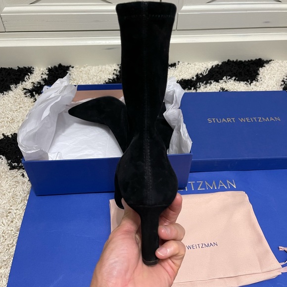 Like New Women’s Size 6 Stuart Weitzman Brandie Mid Calf Suede Booties In Black - Picture 9 of 14